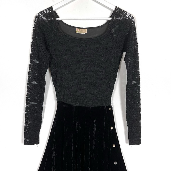 Vintage Bonnie Strauss Black Lace and Velvet Maxi Dress - Picture 3 of 11